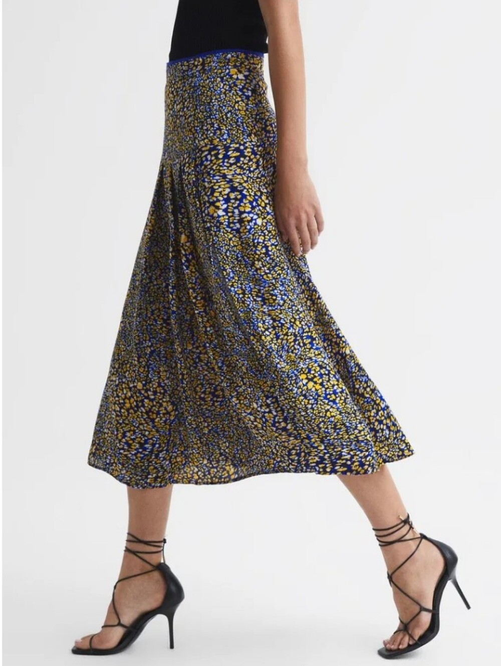 Reiss Kolbie Blue and Yellow Printed Maxi Skirt, Size 4